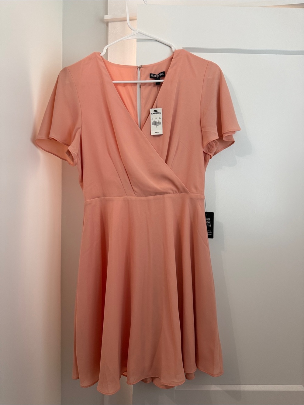 Express Peach Wrap-Style Short Sleeve Skater Dress